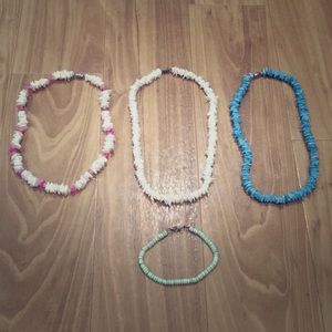 3 Square Cut Puka Shell Necklaces & Bracelet
